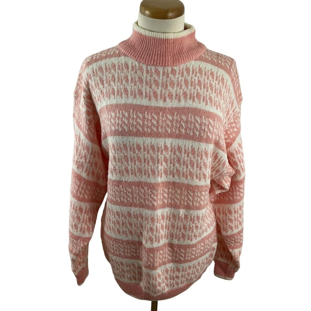 Vintage 80s 90s Idioms Women's M Acrylic Sweater Pink Novelty